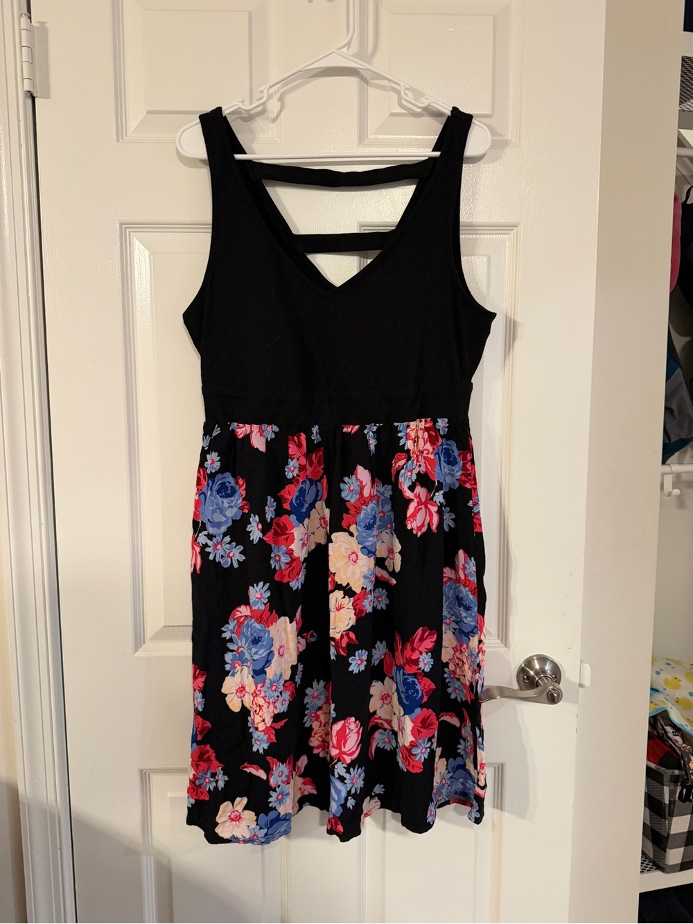 torrid Black Floral Midi Dress with Blue and Pink Blooms